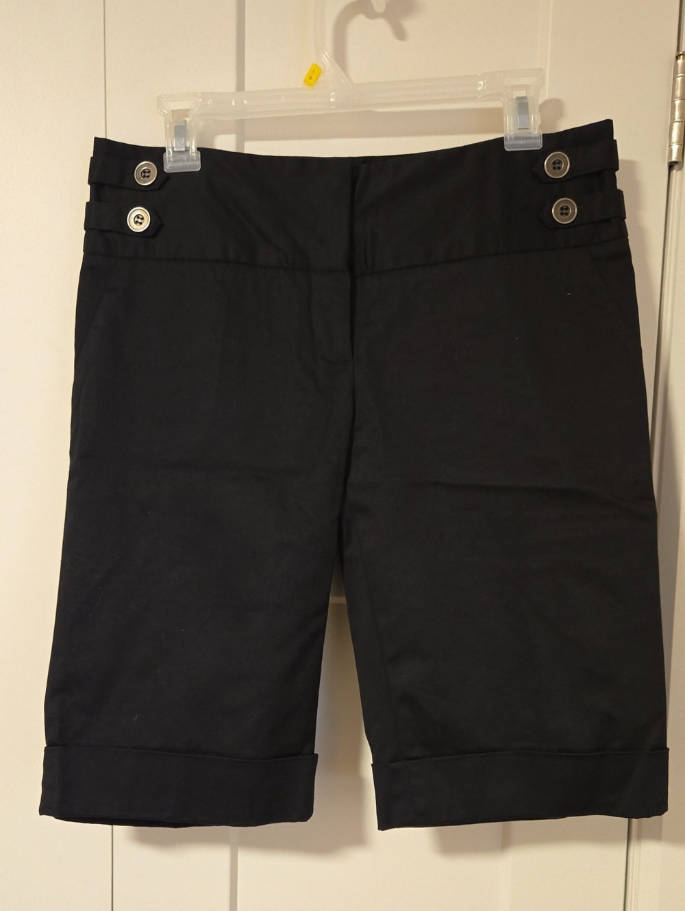 Smart Set Black Cuffed Bermuda Shorts with Button Tabs